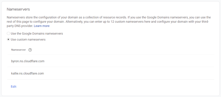 Nameservers en Google Domains