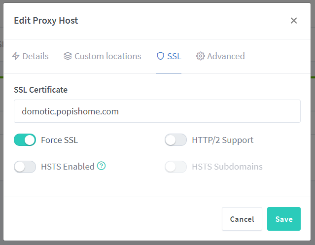 Configuracion SSL para el Proxy Host en NGINX Proxy Manager
